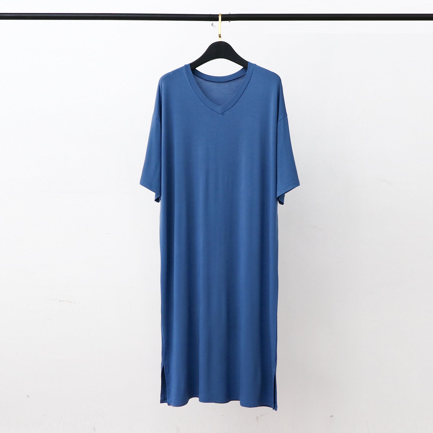 Men’s Modal V-Neck Nightgown – Soft Knee-Length Short-Sleeve Sleep Dress.