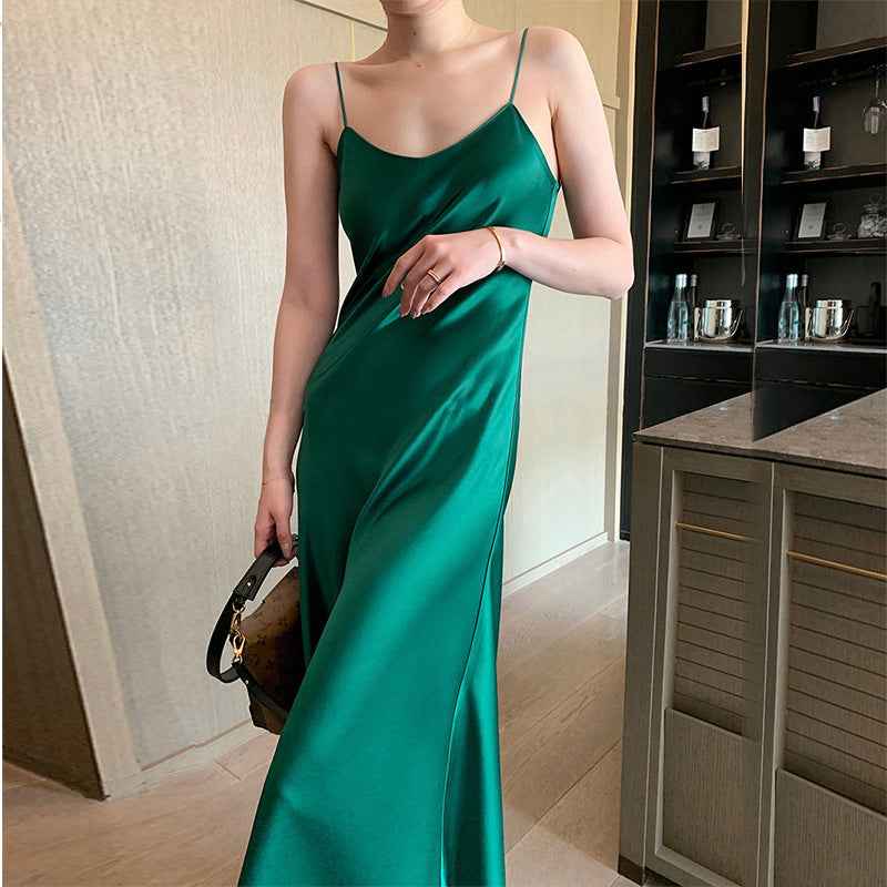Acetate Satin Slip Dress – Loose & Slim Fit Versatile Satin Dress for All Occasions.