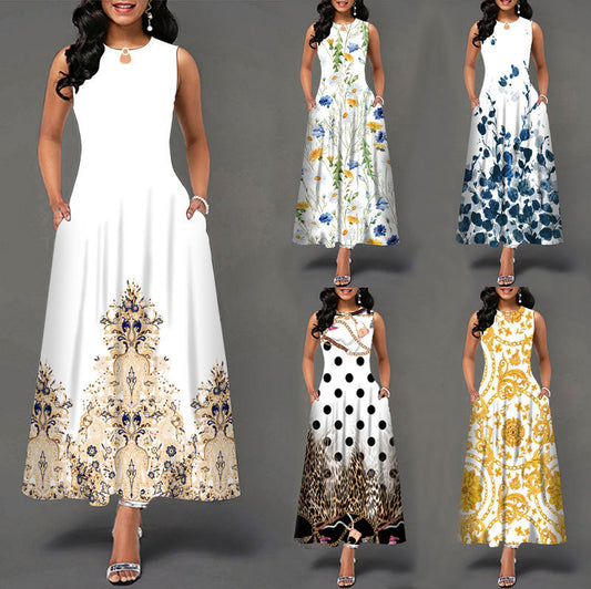 Black and White Color Block Floral Print Maxi Dress – Stylish Boho Summer Beach & Party Dress.