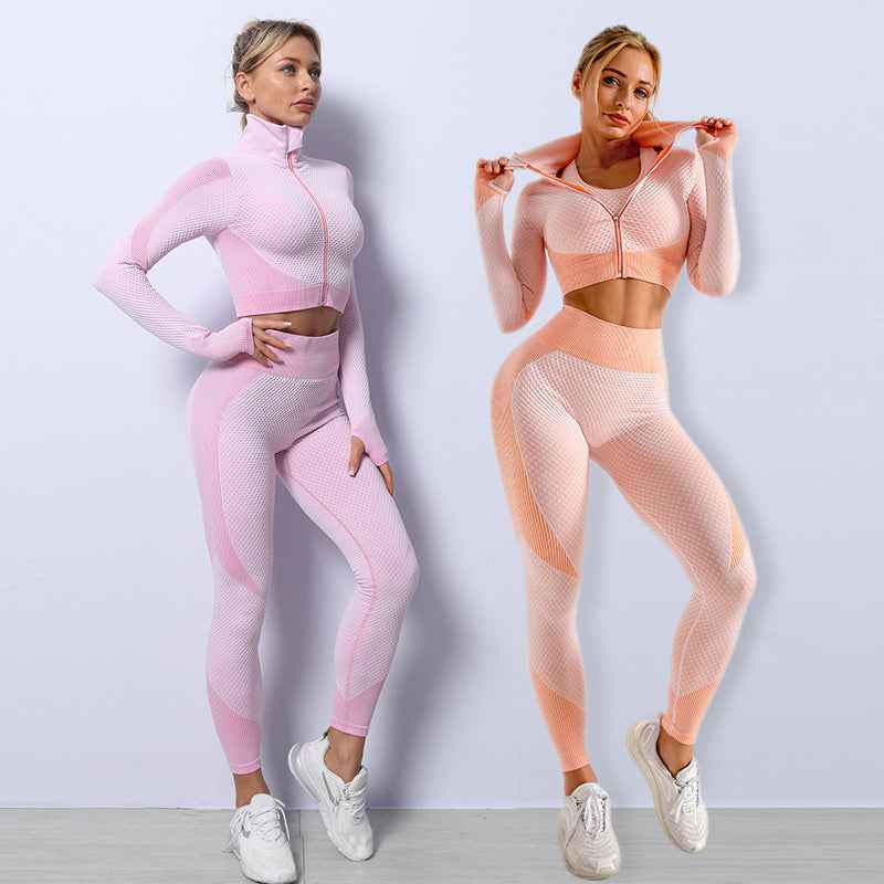 3PCS Women’s Seamless Yoga Set – Fitness Gym Leggings & Crop Top Sports Bra.