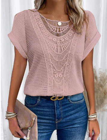 ☀️ Women’s Summer Hollow Out T-Shirt – Ethnic Style Fashion Short Sleeve Top.