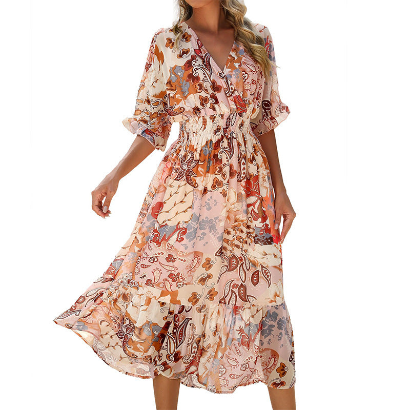 Women’s Floral Maxi Dress – Bohemian Style Summer Beach Vacation Outfit.