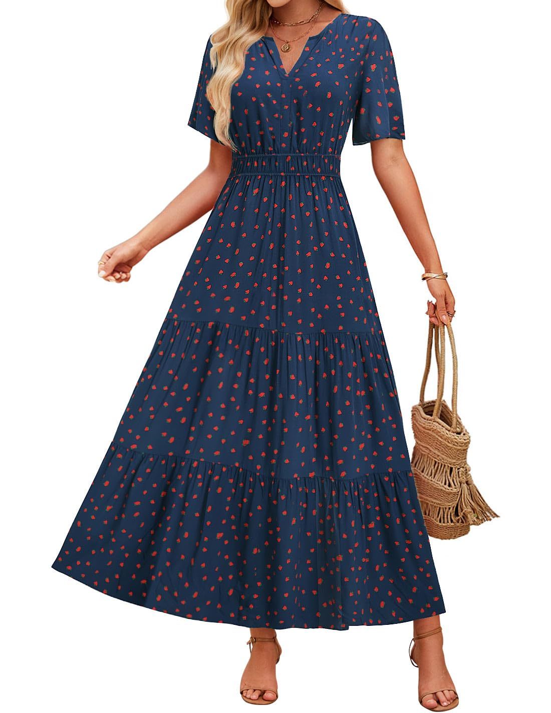 Summer Casual Floral Print Maxi Dress – Sleeveless Boho Beach Sundress for Women.