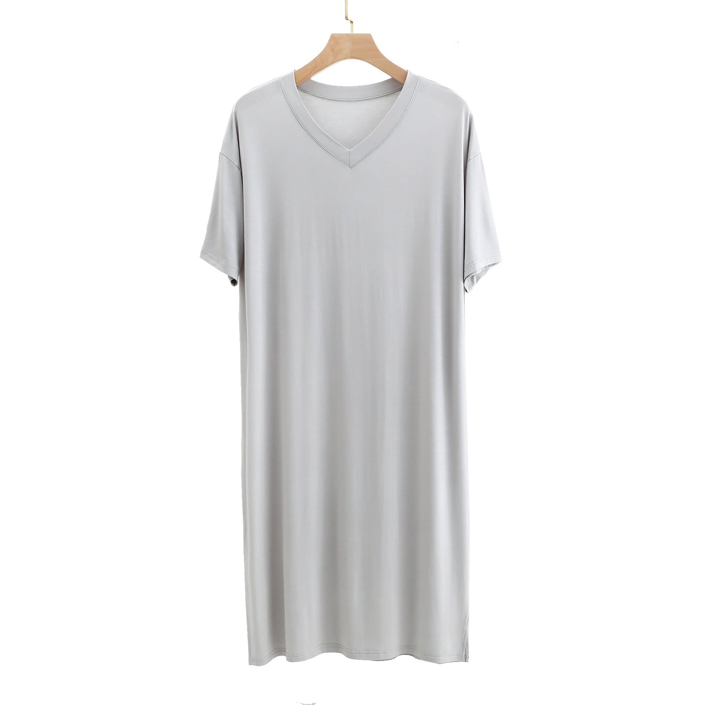 Men’s Modal V-Neck Nightgown – Soft Knee-Length Short-Sleeve Sleep Dress cjdropshipping