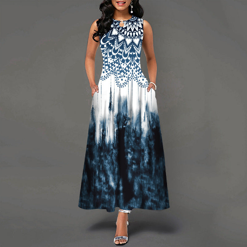 Black and White Color Block Floral Print Maxi Dress – Stylish Boho Summer Beach & Party Dress.