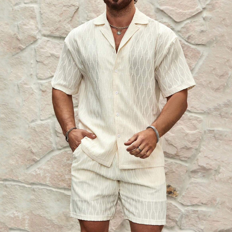 Men’s Summer Tracksuit – Casual Two-Piece Shirt & Shorts Set.