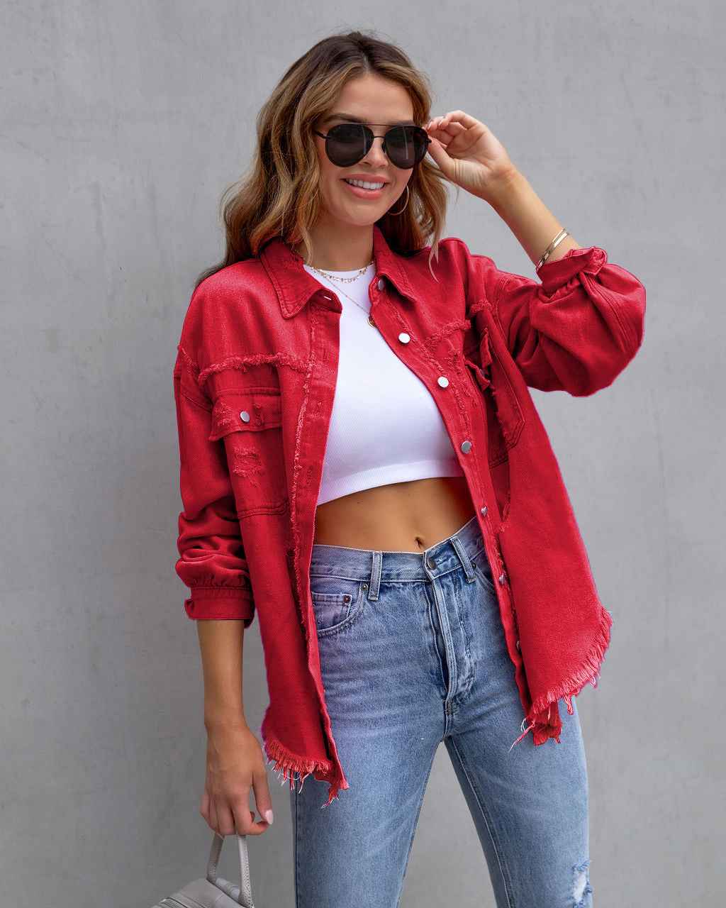 Fashion Ripped Shirt Jacket – Women’s Autumn & Spring Casual Top.