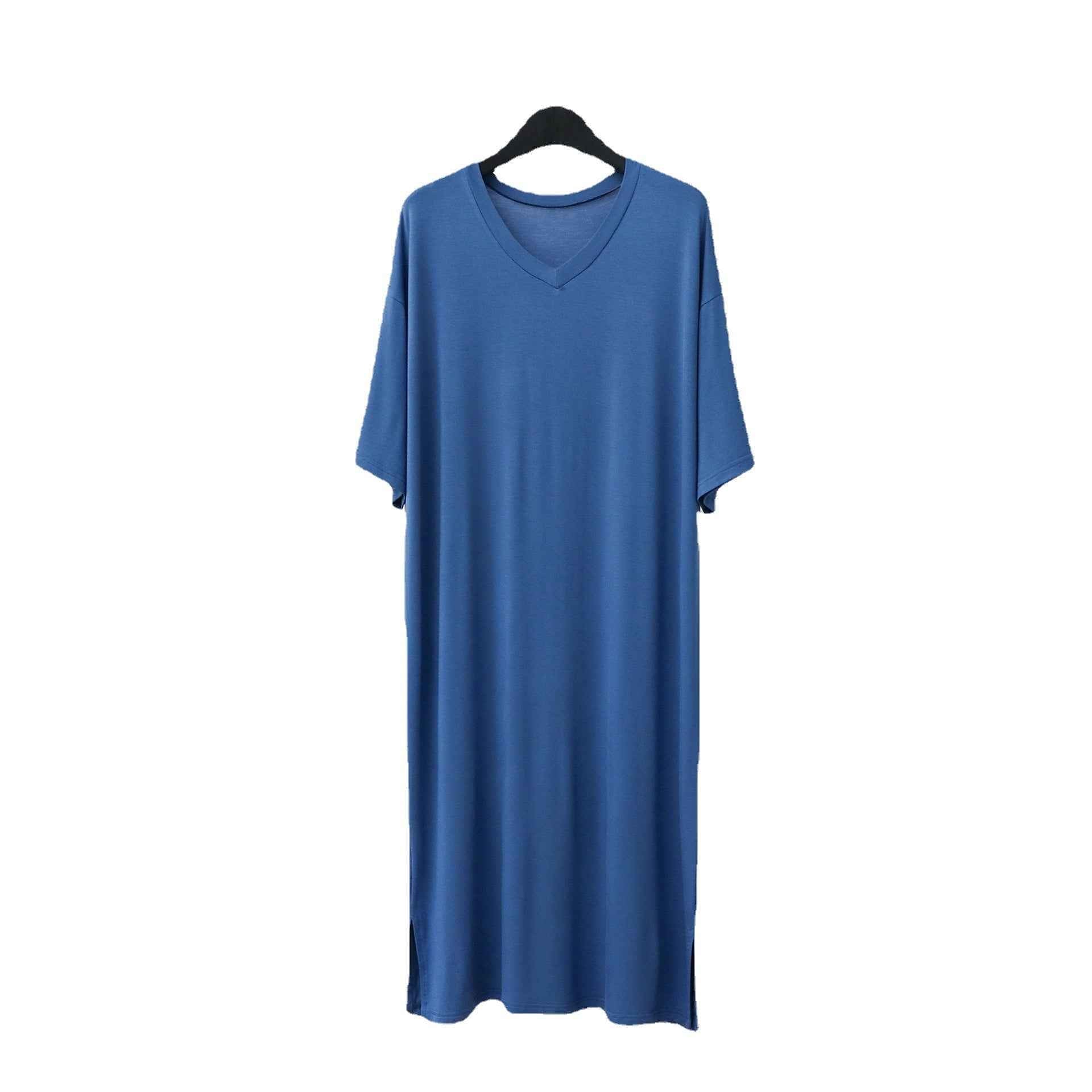 Men’s Modal V-Neck Nightgown – Soft Knee-Length Short-Sleeve Sleep Dress.