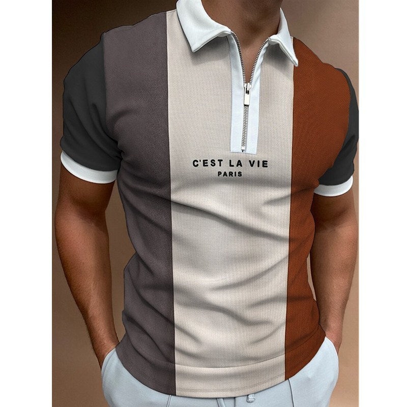 Men’s Striped Polo Shirt – Printed Short Sleeve Lapel T-Shirt for Casual & Smart Wear.
