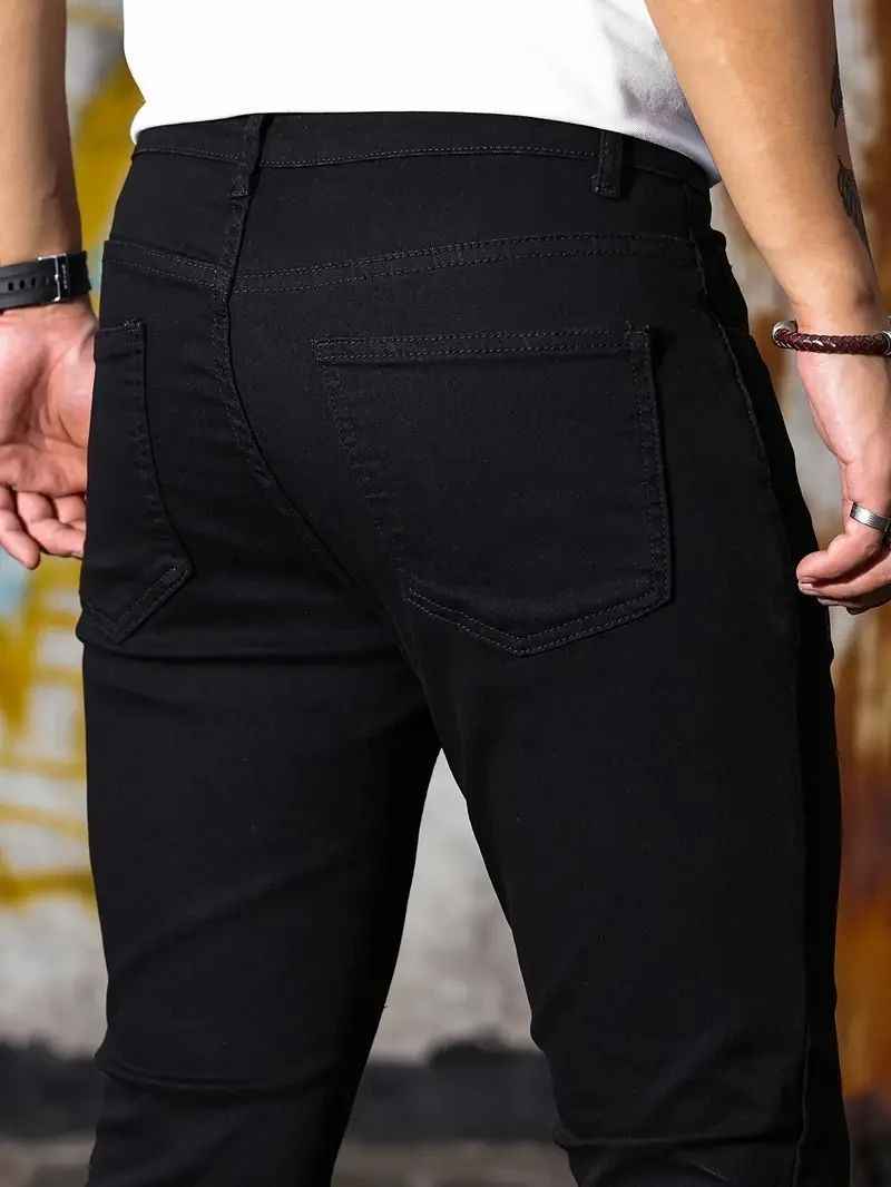 Men’s Retro Washed Stretch Slim Fit Jeans with Zipper Detail – Casual Denim Pants.