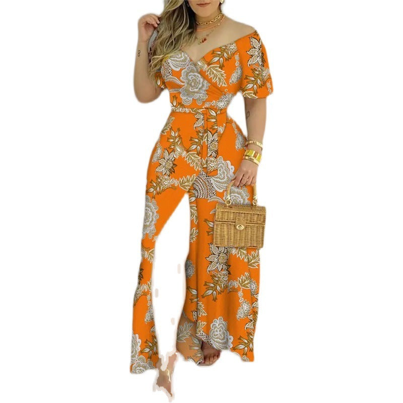 Floral Print Split Thigh Belted Wrap Maxi Dress – Elegant Boho Summer Beach & Party Dress.
