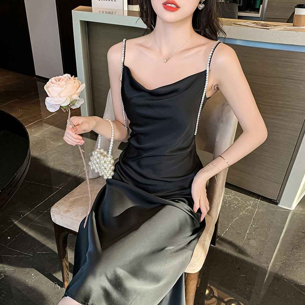 Women’s Silk Satin Slip Dress – Feminine Waist Silhouette Cocktail Dress.