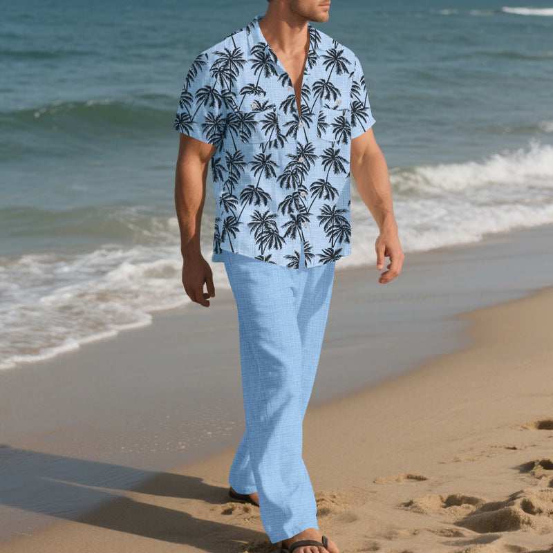 Beach Vacation Casual Loose Trousers Two-Piece Suit for Men – Relaxed, Stylish & Effortlessly Cool.
