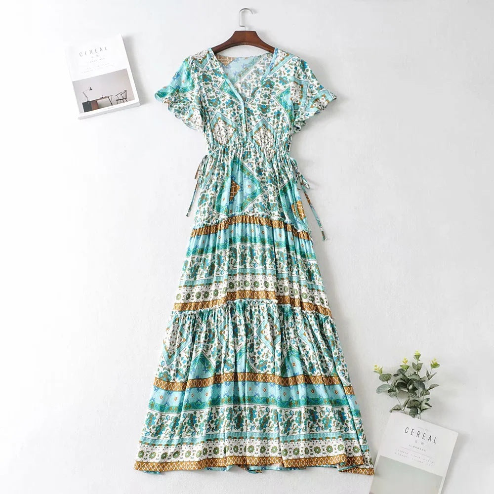 Casual Floral Short Boho Maxi Dress – Lightweight Summer Beach & Vacation Outfit.