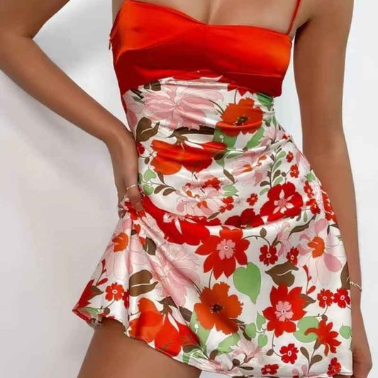 Women’s Sexy Red Satin Slip Dress – Elegant Spaghetti Strap Cocktail Dress.