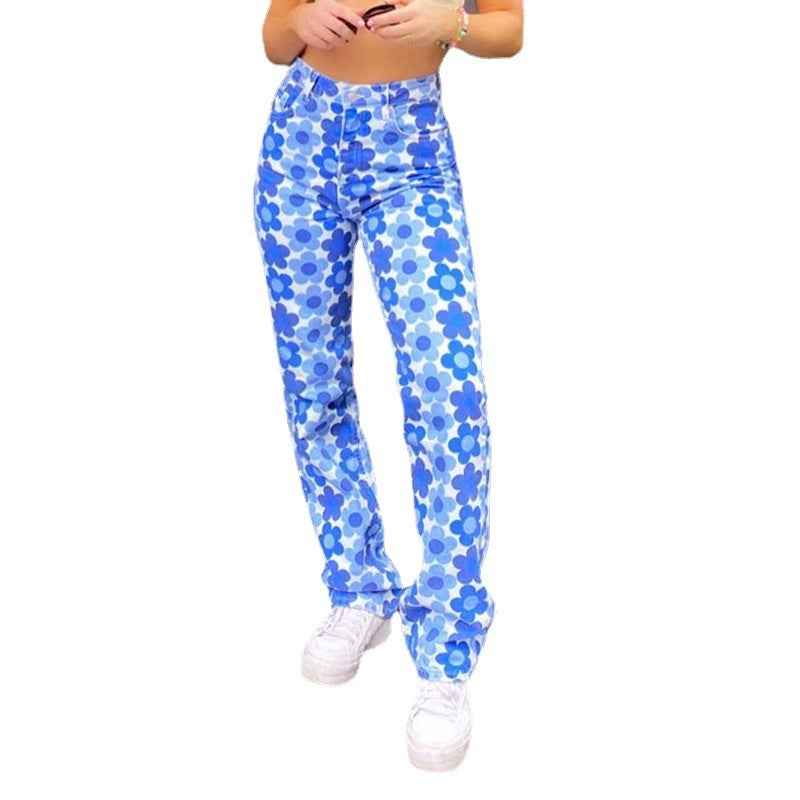 High-Rise Floral Print Straight-Leg Jeans – Flattering, Chic & Everyday Comfort.