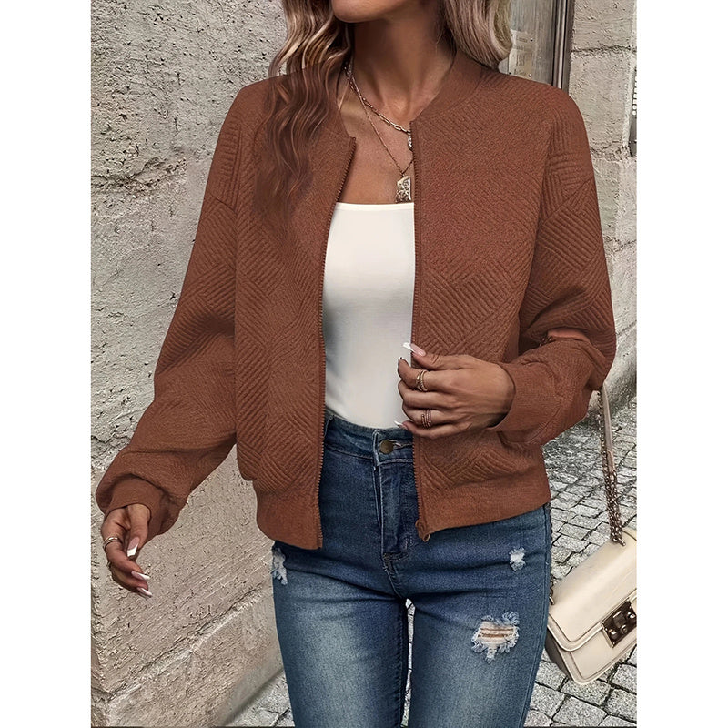 Womens Bomber Jacket Coat Casual Textured Stand Collar Zip Up Fall Fashion Jackets Outfits cjdropshipping