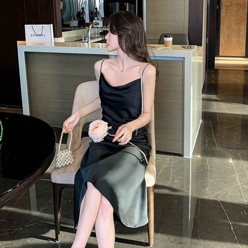 Women’s Silk Satin Slip Dress – Feminine Waist Silhouette Cocktail Dress.