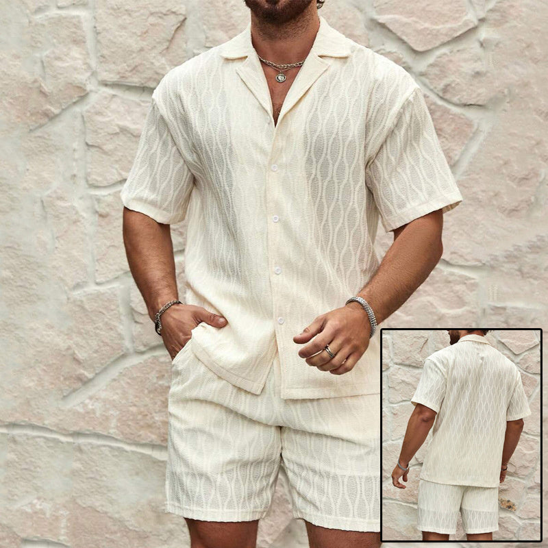 Men’s Summer Tracksuit – Casual Two-Piece Shirt & Shorts Set.