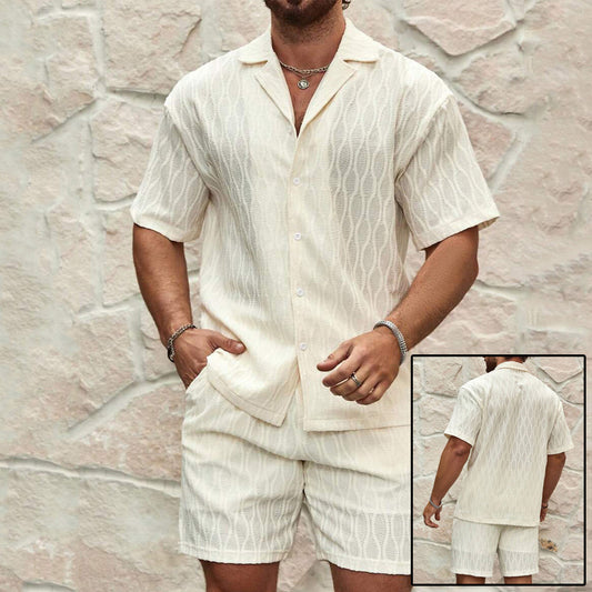 Men’s Summer Tracksuit – Casual Two-Piece Shirt & Shorts Set.