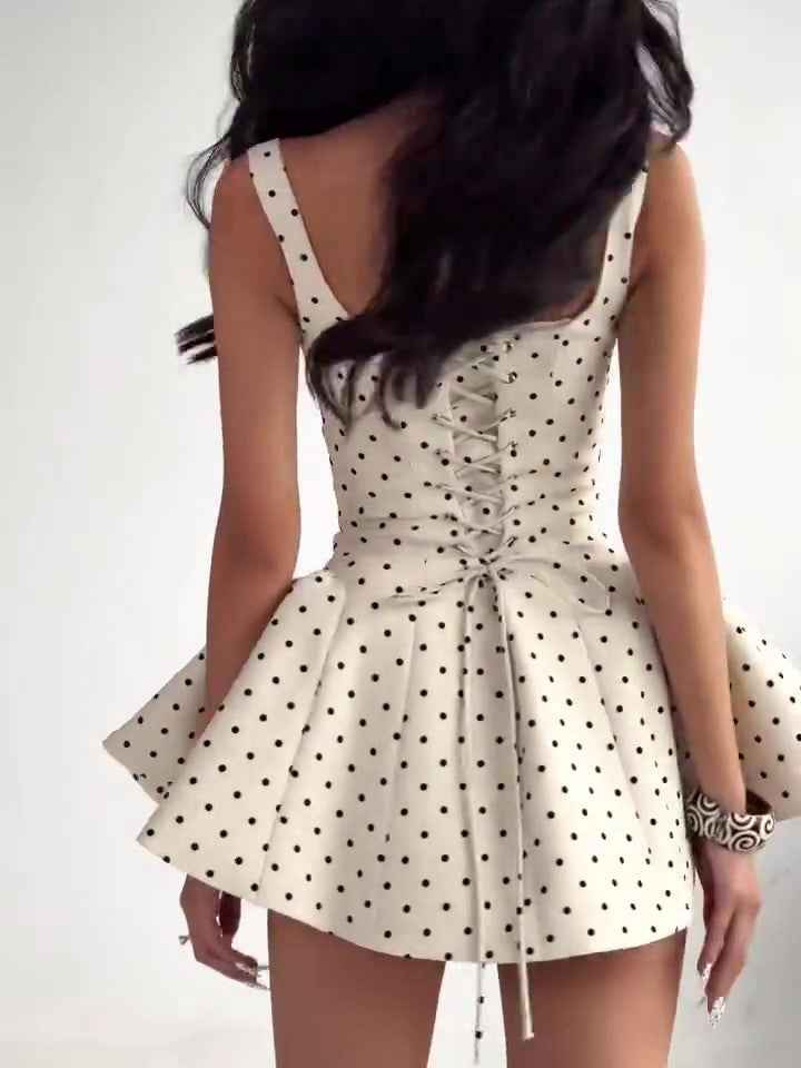 Polka Dot Strapless Mini Dress – Fitted Waist Summer Tube Dress for Women.