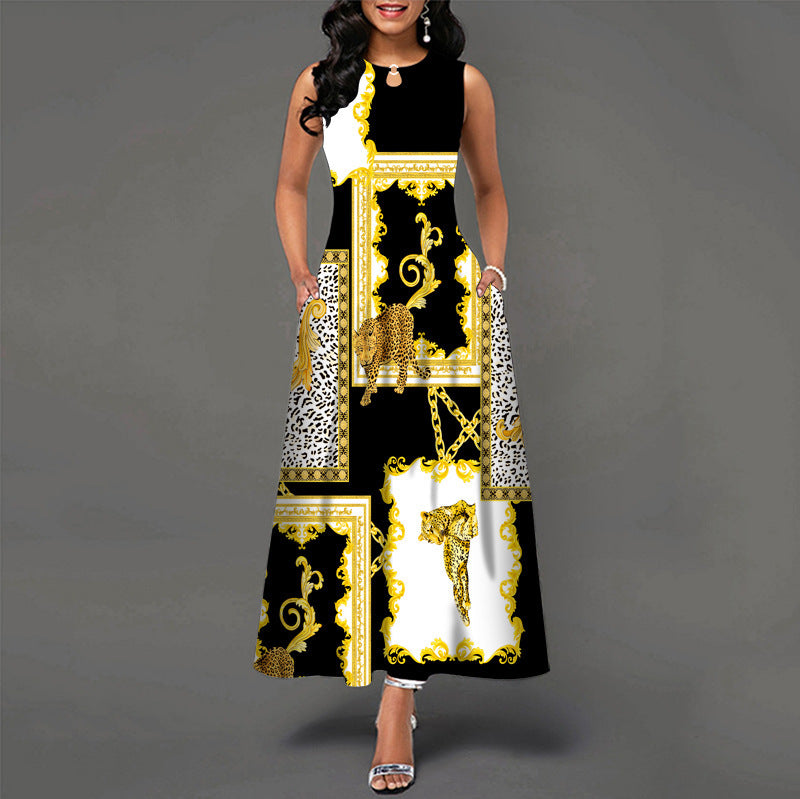 Black and White Color Block Floral Print Maxi Dress – Stylish Boho Summer Beach & Party Dress.