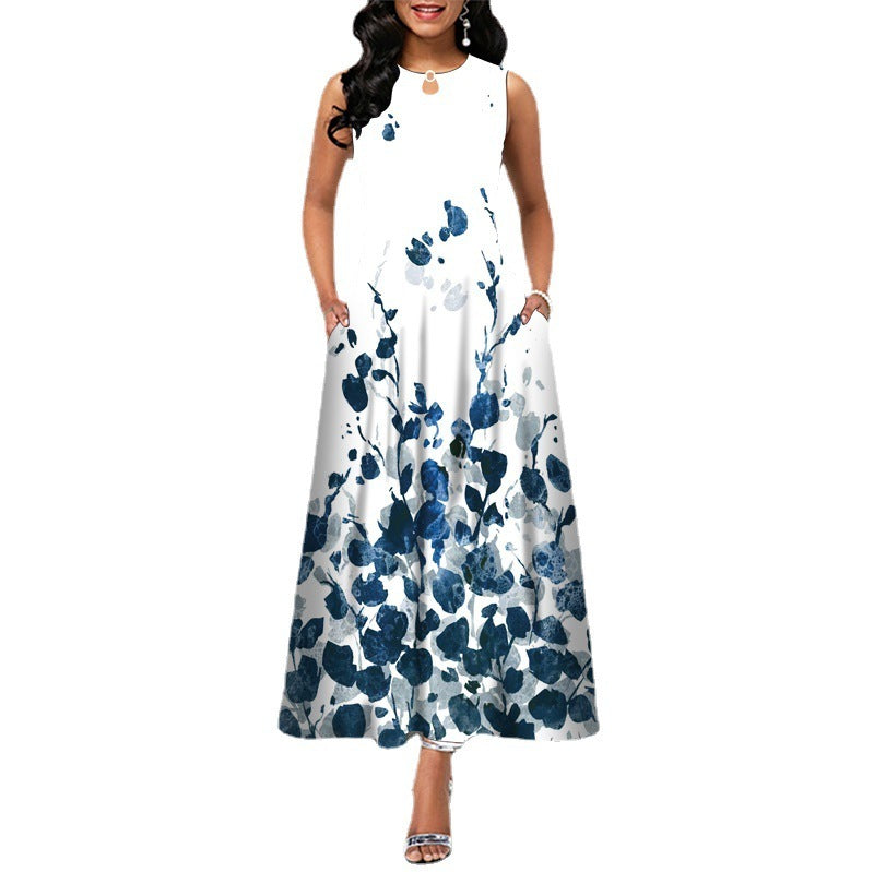 Black and White Color Block Floral Print Maxi Dress – Stylish Boho Summer Beach & Party Dress.