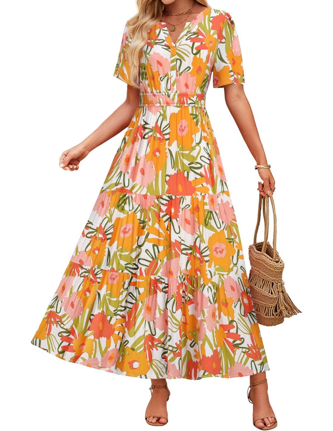 Summer Casual Floral Print Maxi Dress – Sleeveless Boho Beach Sundress for Women.