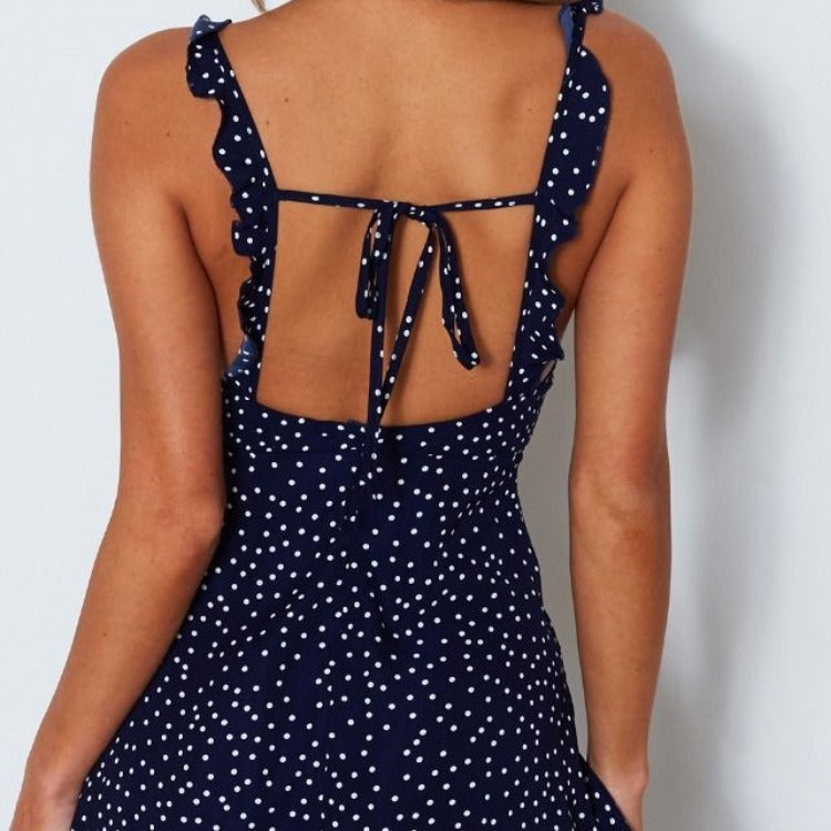 ☀️ Women’s Polka-dot Strappy Summer Dress – Stylish Beach Sundress.