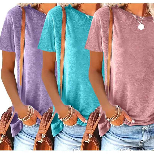 ☀️ 3-Pack Women’s Summer T-Shirts – Basic Casual Short Sleeve Loose Fit Tops 2025 Trend.