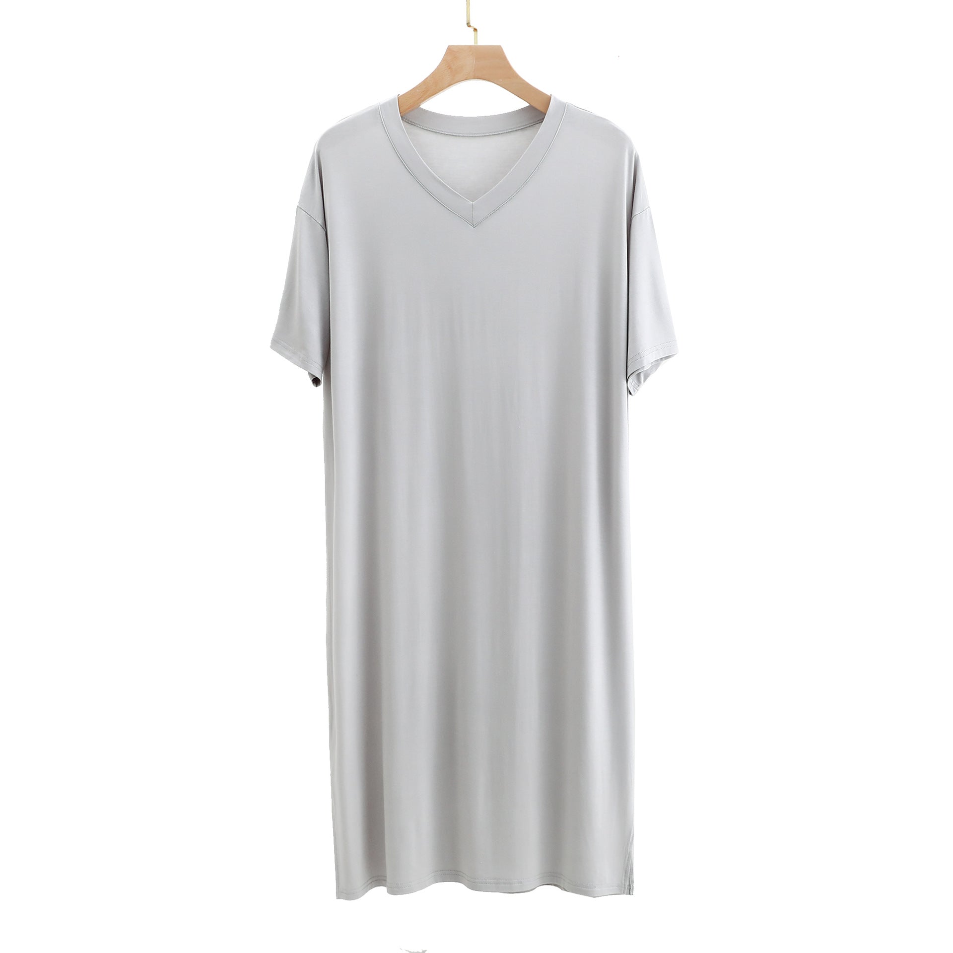 Men’s Modal V-Neck Nightgown – Soft Knee-Length Short-Sleeve Sleep Dress.
