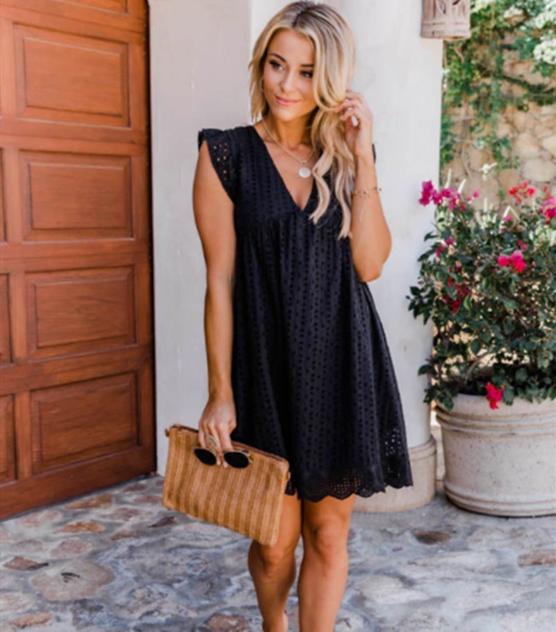 ☀️ Women’s Lace Sleeveless Summer Dress with Pocket – V-Neck Beach Dress.