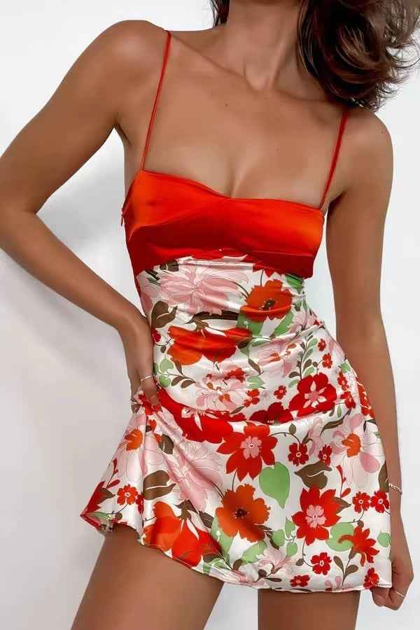 Women’s Sexy Red Satin Slip Dress – Elegant Spaghetti Strap Cocktail Dress.