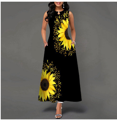 Black and White Color Block Floral Print Maxi Dress – Stylish Boho Summer Beach & Party Dress.