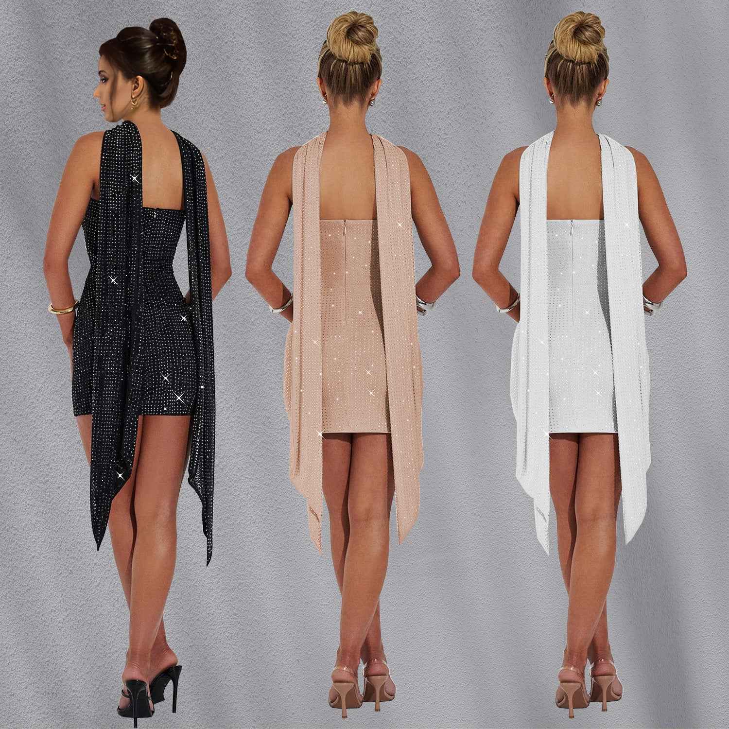 Elegant Rhinestone Ribbon Dress – Sparkling Evening Party Gown for Women.