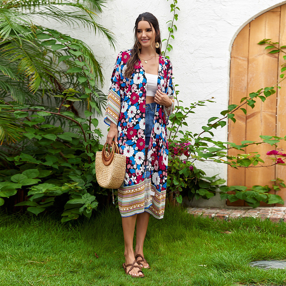 Bohemian Beach Dress – Flowy Vacation Maxi Sundress for Women.