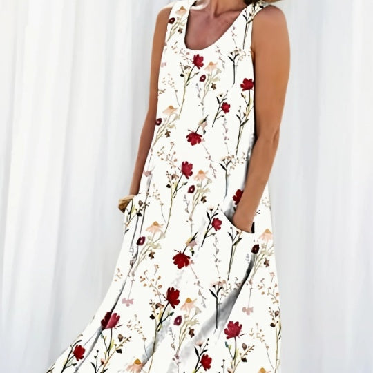 Women’s Lightweight Floral Maxi Tank Dress – Sleeveless Boho Summer Beach Outfit.