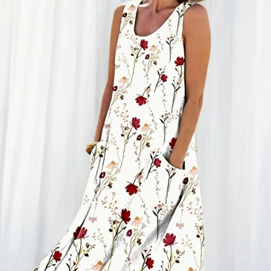 Women’s Lightweight Floral Maxi Tank Dress – Sleeveless Boho Summer Beach Outfit.