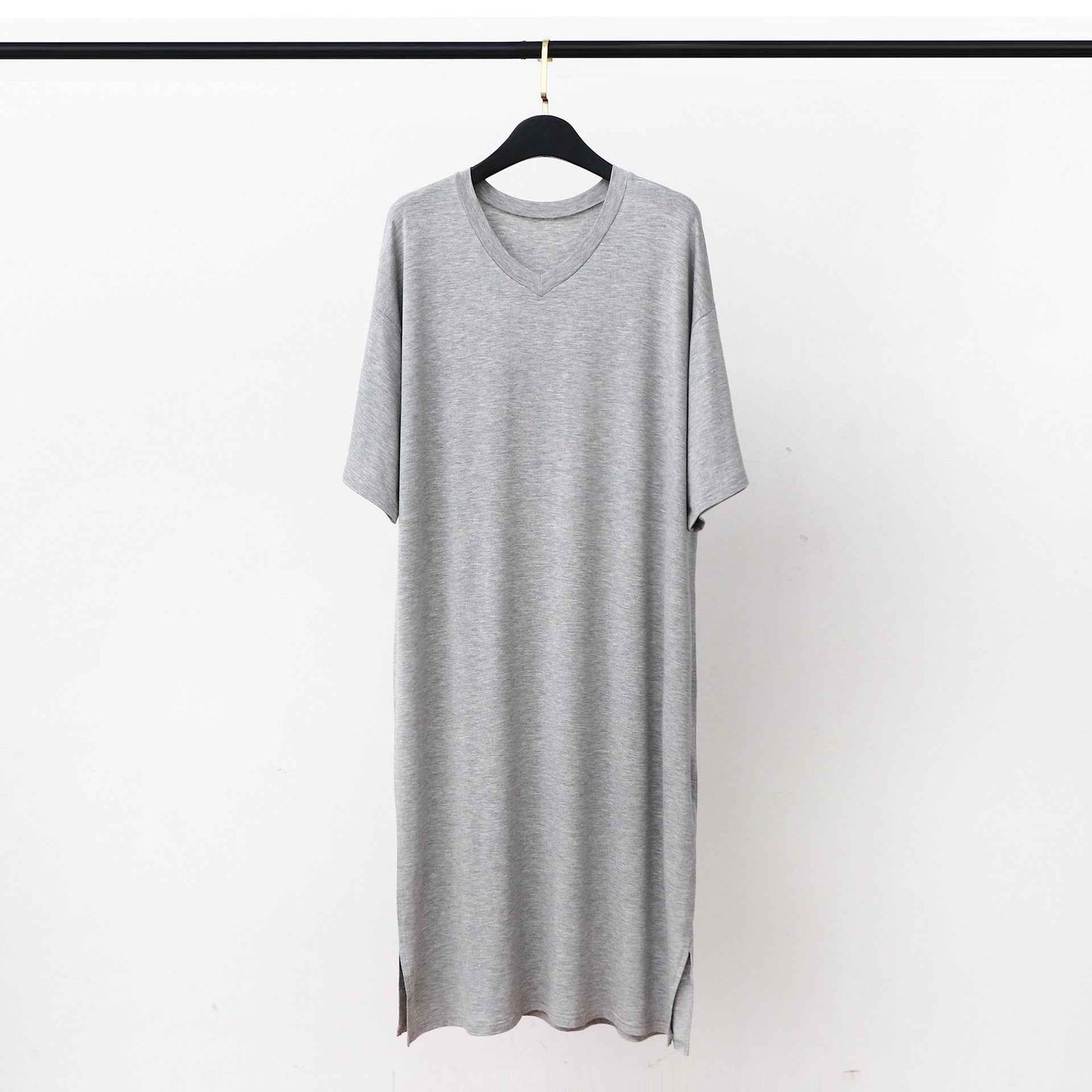 Men’s Modal V-Neck Nightgown – Soft Knee-Length Short-Sleeve Sleep Dress.