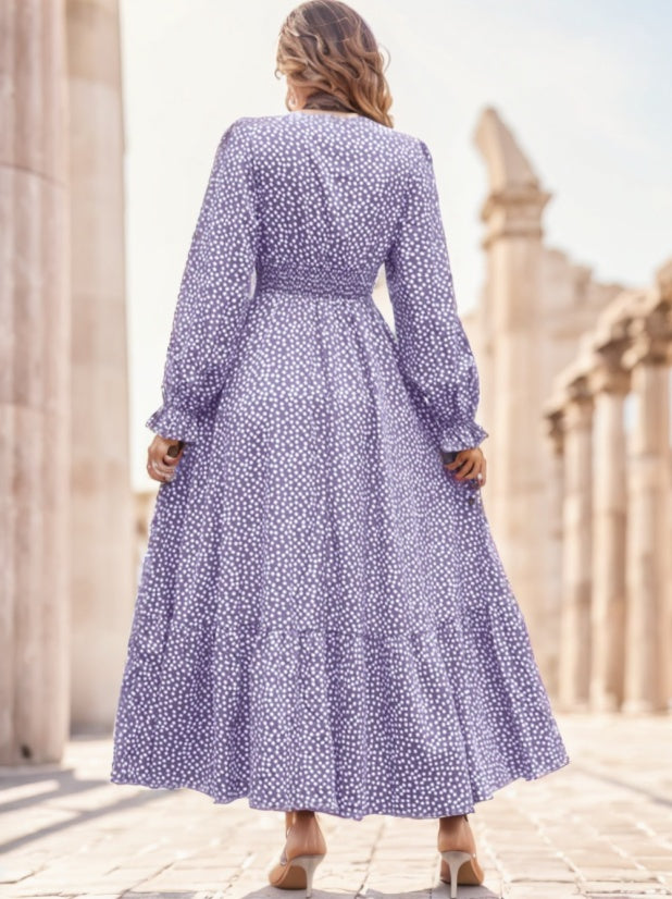 Floral Print Flounce Sleeve Shirred Maxi Dress – Women’s Boho Chic Summer Outfit.