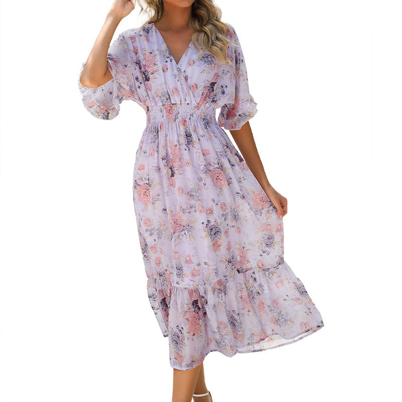 Women’s Floral Maxi Dress – Bohemian Style Summer Beach Vacation Outfit.