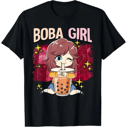 ✨ Boba Girl Anime Graphic Tee – Cute Short Sleeve Crew Neck T-Shirt for Women & Girls.