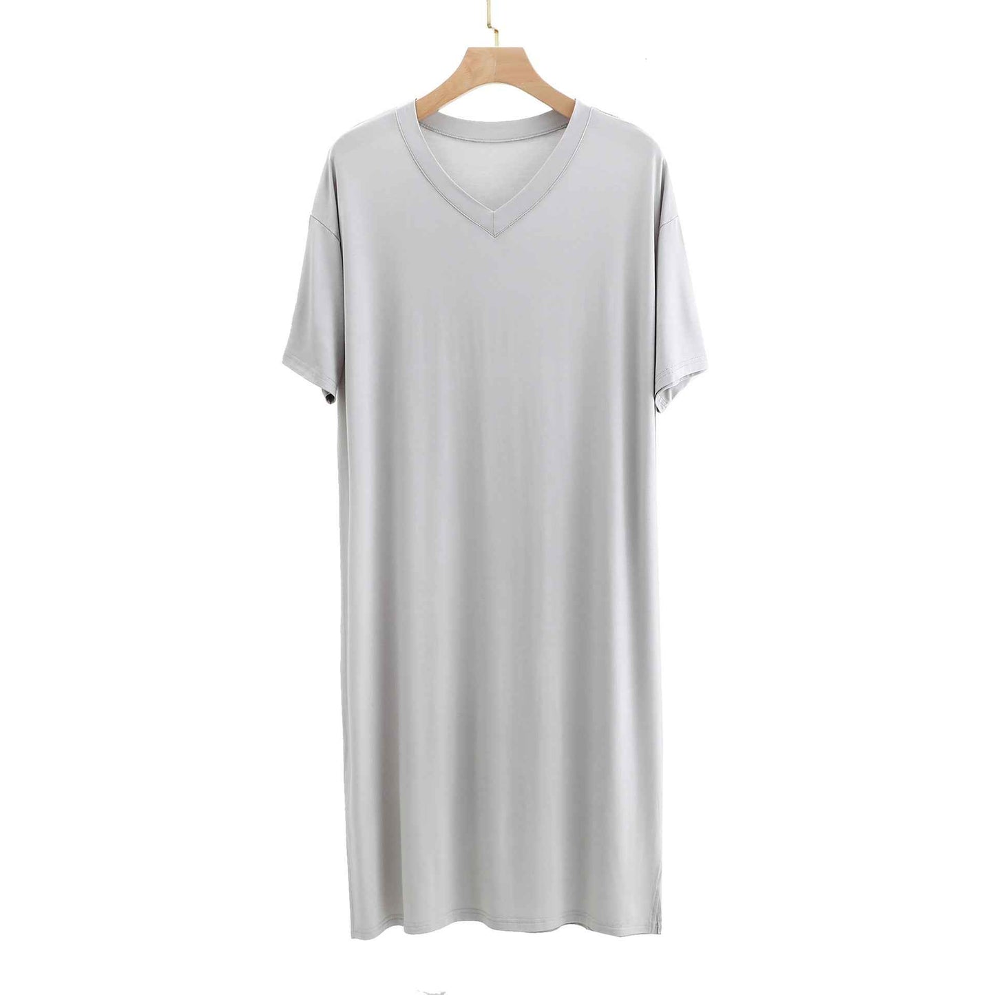 Men?s Modal V-Neck Nightgown ? Soft Knee-Length Short-Sleeve Sleep Dress