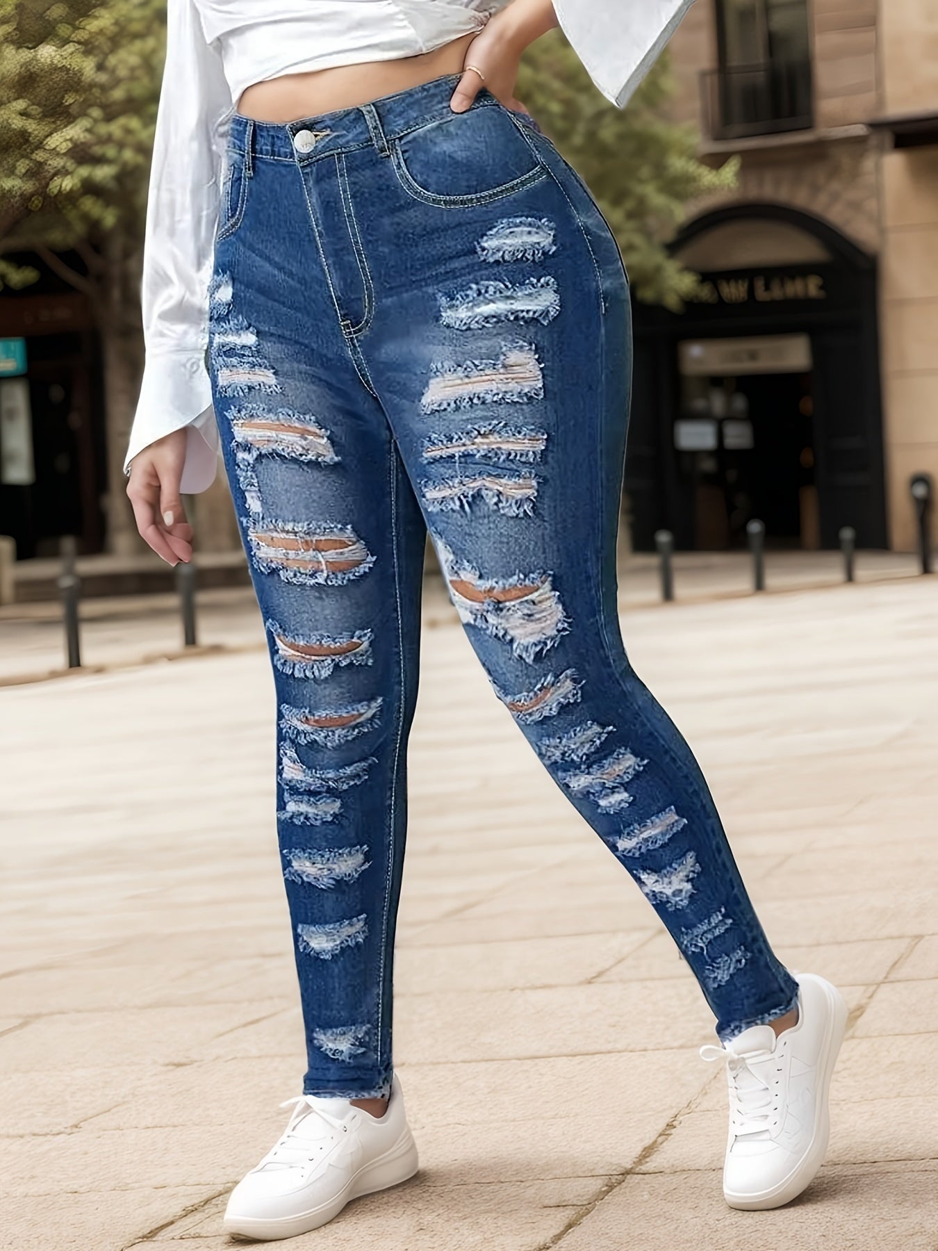 Women’s High-Waist Ripped Skinny Jeans – 2025 Fashion Casual Denim cjdropshipping