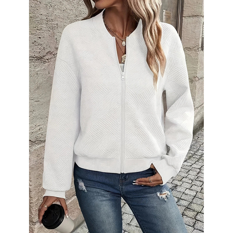 Womens Bomber Jacket Coat Casual Textured Stand Collar Zip Up Fall Fashion Jackets Outfits cjdropshipping