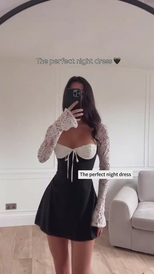 Y2K Lace Long Sleeve Dress – Sexy Corset Backless Lace-Up Short Dress for Women.