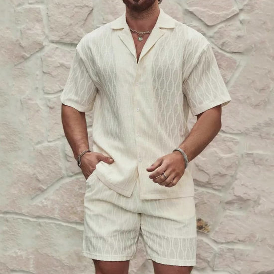 Men’s Summer Tracksuit – Casual Two-Piece Shirt & Shorts Set.