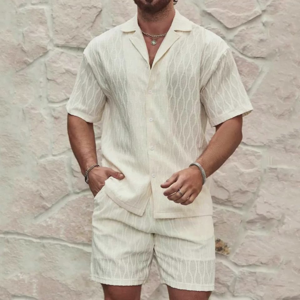 Men’s Summer Tracksuit – Casual Two-Piece Shirt & Shorts Set.