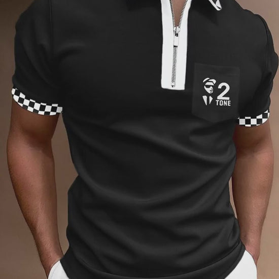 Men’s Striped Polo Shirt – Printed Short Sleeve Lapel T-Shirt for Casual & Smart Wear.