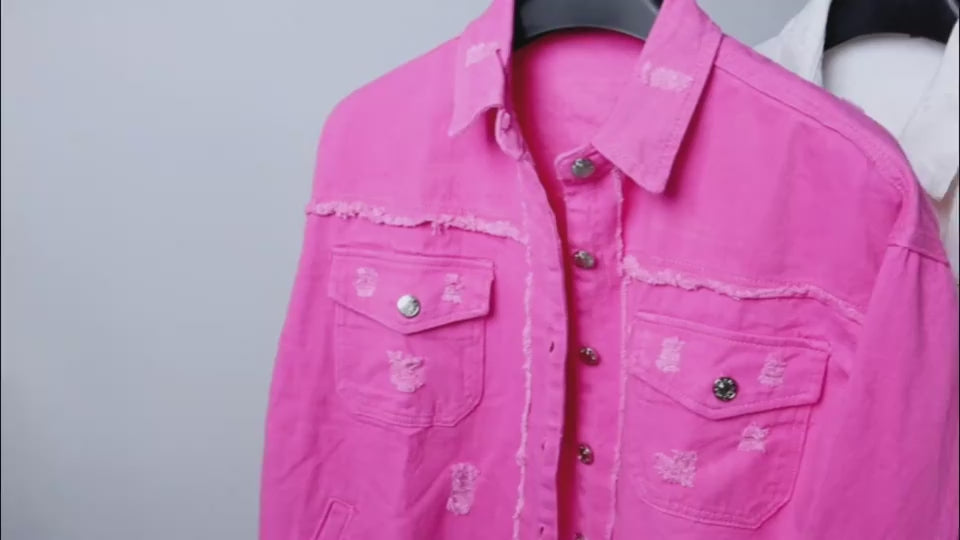 Fashion Ripped Shirt Jacket – Women’s Autumn & Spring Casual Top.